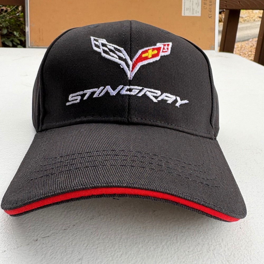 Corvette Stingray Hat Black Embroidered Baseball Cap Adjustable C7 Logo Mens